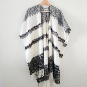 Francesca's gray and white striped poncho shawl